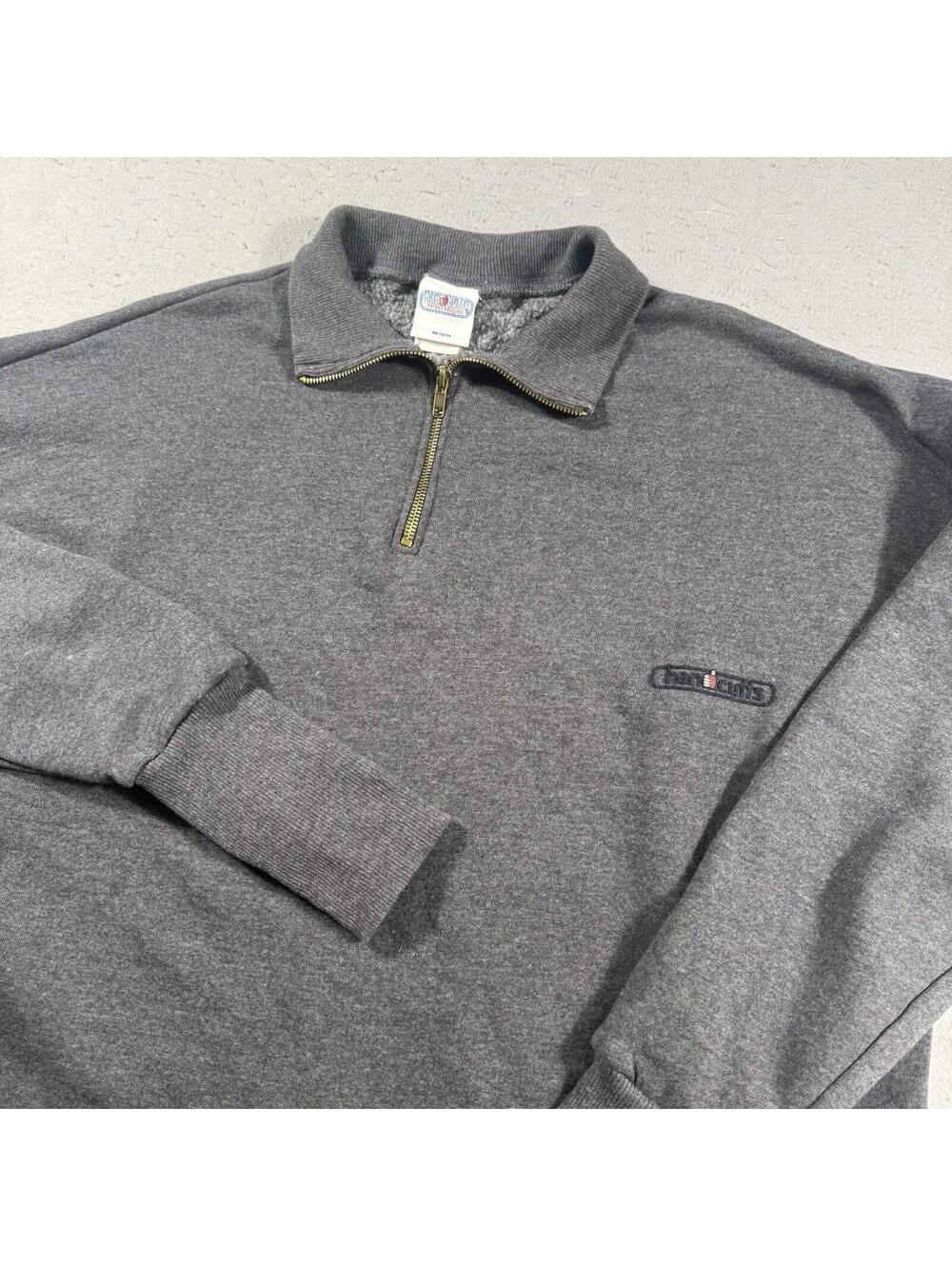 Vintage Handcuffs Patent Pending Fleece Lined 1/4 Zip Sweatshirt Gray USA XL